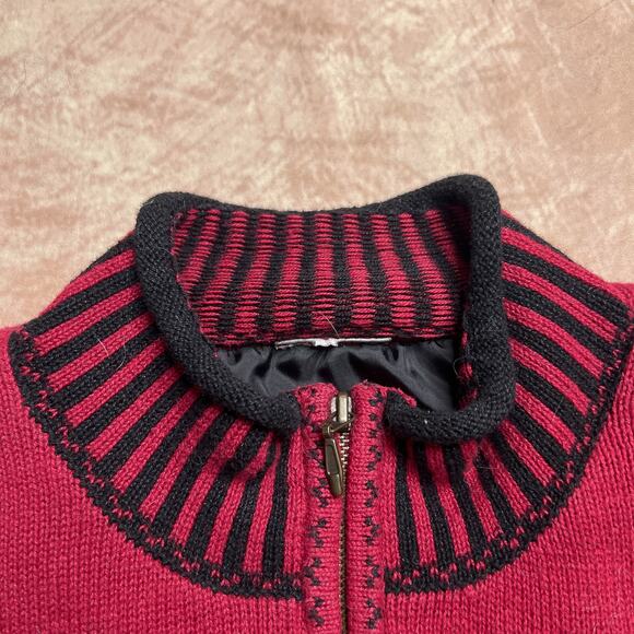 Vintage 90s Floral Embroidered Fair Isles Striped Knit Sweater Zip Up Multicolor - Picture 4 of 5